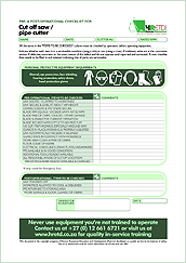 HRETD's pre- and post-operational cut off saw / pipe cutter checklist